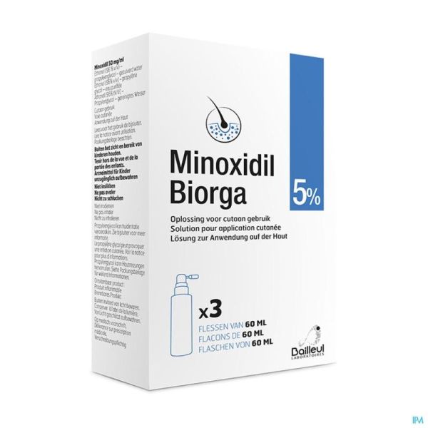 Minoxidil Biorga 5% Sol Cutanee Coffret Fl 3x60ml
