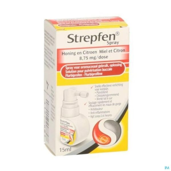 Strepfen Spray Honig und Zitrone 8.75 mg/Dosis Spray z. Anw. in d. Mundhöhle Lös. Pumpe 15 ml