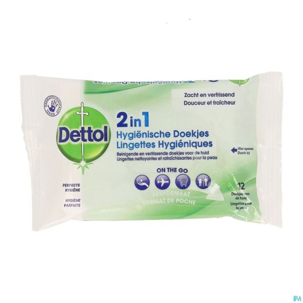 Dettol 2En1 Lingettes Hygieniques 12
