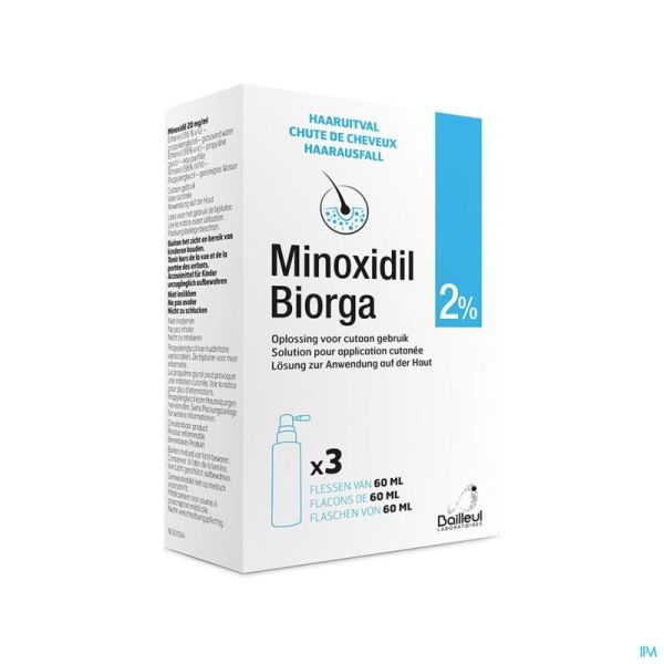Minoxidil Biorga 2% Sol Cutanee Coffret Fl 3x60ml
