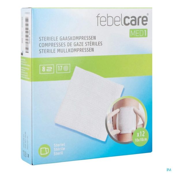 Febelcare Med1 Steriele Gaaskompres 10x10,0cm 12x1