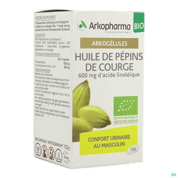 Arkogelules Huile Pepins Courge Bio Caps 180