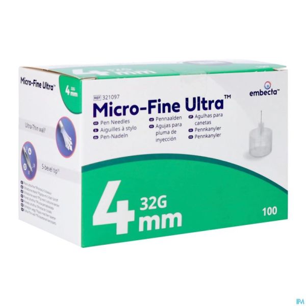 Microfine Ultra Aiguille Stylo 4Mm 32G 100